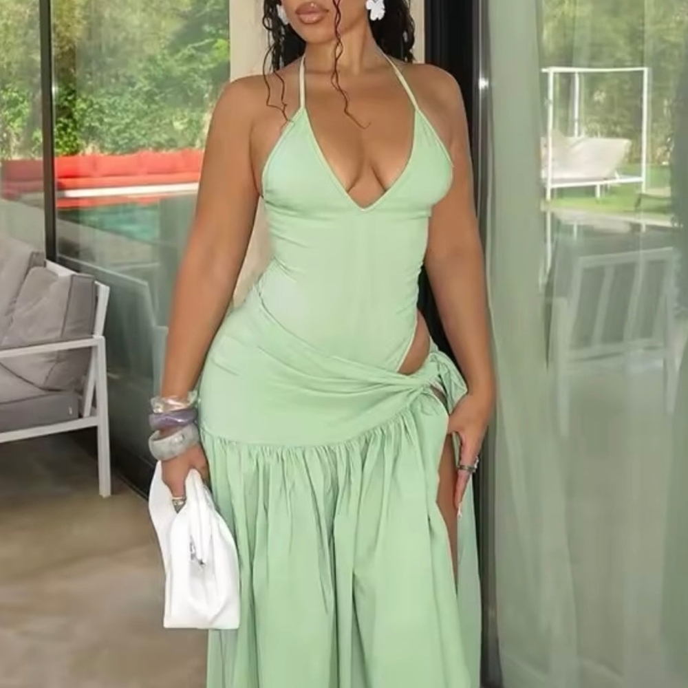 Baecation Midi Mint Green Halter Dress